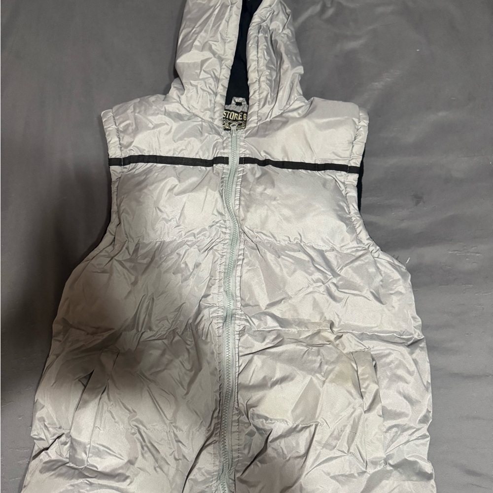 Silver Puffer Vest with Hood